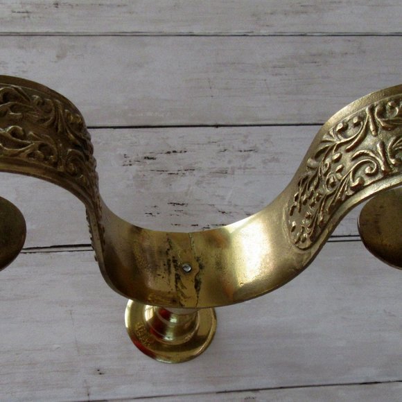 Scrolled brass ornamental embossed candle holder - Picture 7 of 8